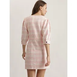 ELLE Womens Cotton Checked Cuff Sleeve Sheath Mini Dress image 5