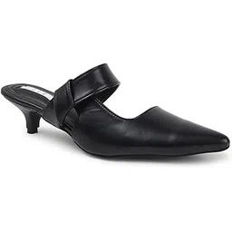 elle Women's Elegant Knotted Strap Kitten Heel Mule Shoes-picture-13