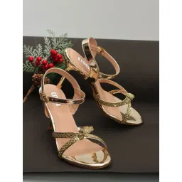 Elle Women's Gold Ankle Strap Stilettos-picture-37