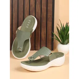 Elle Women's Olive Thong Wedges-picture-48