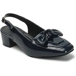 elle Women's Patent Finish Sling Back Block Heel Mule with Bow-picture-30