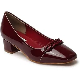 elle Women's Square Toe Block Heels Slip-On Pumps with Chain Detail-picture-12