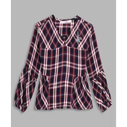 Elle Kids Full Sleeves Checked Top - Navy Blue-picture-12