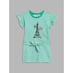 Elle Kids Green & White Cotton Striped Dress-picture-40