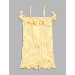 Elle Kids Kids Yellow & White Cotton Chequered Jumpsuit-picture-33