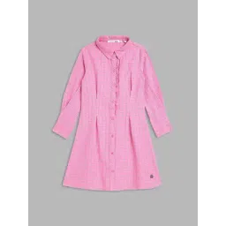 Elle Kids Pink Cotton Chequered Full Sleeves Dress-picture-44