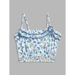 Elle Kids White & Blue Cotton Floral Print Top-picture-24