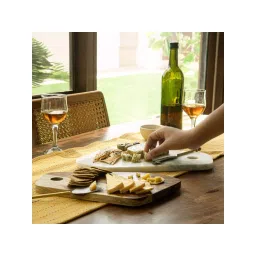 Ellementry Natural Duo White & Brown Marble Chopping Board with Wooden Chopping board image 2