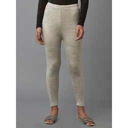 elleven Women Acrylic Beige Solid Leggings-picture-13
