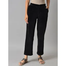 elleven Women Black Cotton Solid Trousers-picture-37