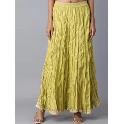 elleven Women Green Solid Pure Cotton Maxi-Length Flared Skirt-picture-44