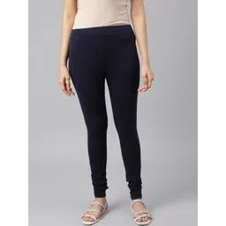 elleven Women Navy Blue Cotton Solid Skin Fit Churidar Leggings-picture-33