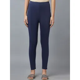 elleven Women Navy Blue Solid Cotton Lycra Ankle Length Leggings-picture-30