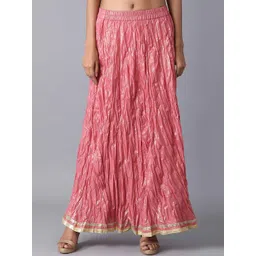 elleven Women Pink & Gold-Coloured Solid Flared Pure Cotton Maxi Skirt-picture-45