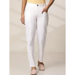 Elleven from Aurelia White Cotton Mid Rise Trousers-picture-31