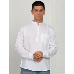 ELLIPSE Men Solid Band Collar Linen Casual Shirt-picture-22