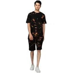 elliti Men's Casual Summer Night dress Soft Cotton Poly Lycra Digital Printed Casual Sleepwear & Launge(Lounge) Wear Nightdress, Regular Fit Round Neck Short Sleeves T-Shirt and shorts(Boxer) Pair set with Classic Pajama Shorts stylish Beach Wear Night Set night suit Dress for men-picture-32