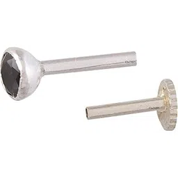 eloish 92.5 Sterling Silver Nose Pin with Black Stone for Women. 92.5% Pure Silver Black Stone Nose Pin for Girls (SILVER ORNAMENTS : 0.100 GRAMS)-picture-25