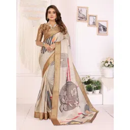 Elora Beige Silk Printed Saare with Blouse-picture-41