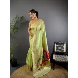 Elora Olive Green Heavy Tissue Zari Weaving Saree With Unstitched Blouse-picture-20