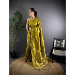 Elora Olive Green Lichi Silk Jacquard Zari Weaving Saree With Unstitched Blouse-picture-14