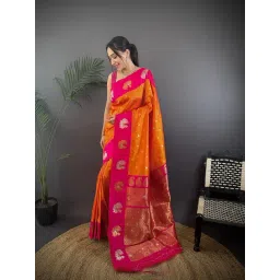 Elora Orange Silk Ethnic Motifs Banarasi Saree With Unstitched Blouse-picture-44
