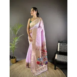 Elora Pale Lavender Silk Zari Weaving Saree With Unstitched Blouse-picture-31