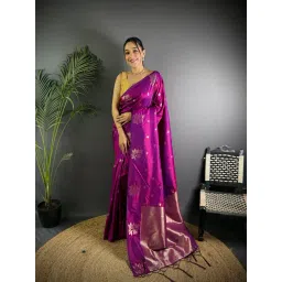 Elora Purple Lichi Silk Jacquard Zari Weaving Saree With Unstitched Blouse-picture-31
