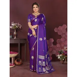 Elora Purple Silk Blend Floral Banarasi Saree with Unstitched Blouse-picture-48