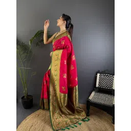 Elora Red Floral Saree With Unstitched Blouse-picture-17
