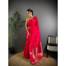 Elora Red Lichi Silk Jacquard Zari Weaving Saree With Unstitched Blouse-picture-41