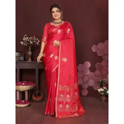 Elora Reddish-Pink Silk Blend Floral Banarasi Saree with Unstitched Blouse-picture-20