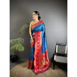 Elora Royal Blue Soft Silk Banarasi Zari Woven Butti Weaving Saree-picture-11