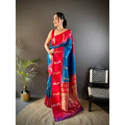 Elora Royal Blue Woven Saree image 1