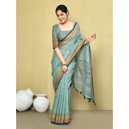 elora Striped Border Pure Linen Saree-picture-34
