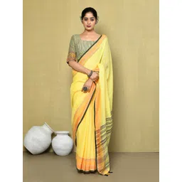 elora Striped Border Pure Linen Saree-picture-10