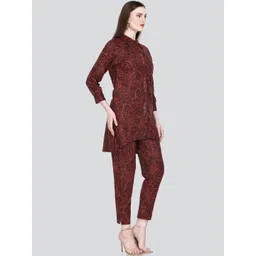 Elthia Ethnic Motifs Printed Shirt Collar Cuffed Sleeve Acrylic A-Line Kurta With Trousers image 2