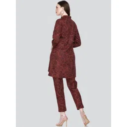 Elthia Ethnic Motifs Printed Shirt Collar Cuffed Sleeve Acrylic A-Line Kurta With Trousers image 4