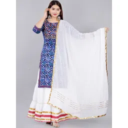 ELVISH JAIPUR Bandhani Printed Round Neck Gotta Patti Kurta with Skirt & Dupatta-picture-33
