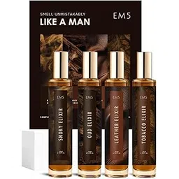 EM5 Set of 4 Long-Lasting Perfumes for Men | Smoky, Oud, Leather & Tobacco Elixir | Premium Strong Manly Fragrances | Raw & Dominating Scents | Travel-Friendly Gift Set for Him | 15ml X 4 Pcs-picture-22