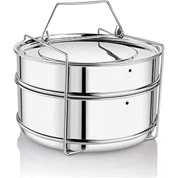 Embassy Stainless Steel Cooker Separator | Suitable for 3 litres Prestige Deluxe Plus Hard Anodised Outer Lid Pressure Cookers | 2 Containers with Lifter | Dimension - 15x15x11 cm-image-14