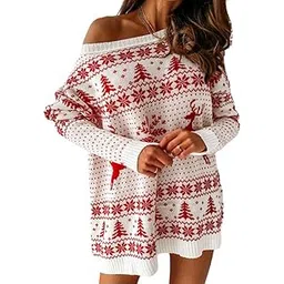 enakshi (label) Off Shoulder Christmas Sweater Dress Knitting Pullover for Party Holiday White M |Clothing Shoes & Accessories | Womens Clothing | Sweaters-picture-30