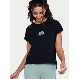 Enamor Black Cotton Relaxed Fit Graphic Print T-Shirt-picture-40