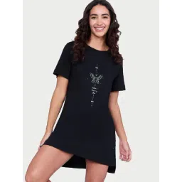 Enamor Black Cotton Relaxed Fit Graphic Print Top-picture-41