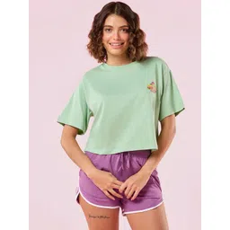 Enamor Graphic Printed Pure Cotton Oversized Fit Crew Neck Lounge T-Shirt-picture-35