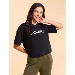 Enamor Jet Black Cotton Printed T-Shirt-picture-26