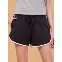 Enamor Jet Black Cotton Striped Lounge Shorts-picture-30