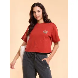 Enamor Red Cotton Printed T-Shirt image 1