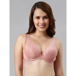 Enamor Rose Pink Lace Work Push-up Bra-picture-16