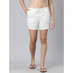 Enamor White Cotton Printed Shorts-image-5